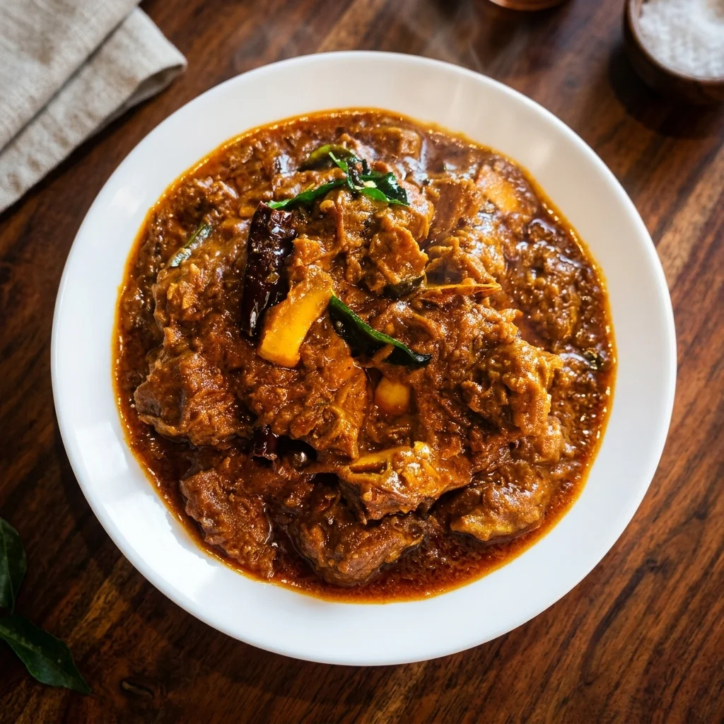 Malabar Goat Curry at Swad Restaurant Lethbridge - slow-cooked Kerala-style goat curry with South Indian spices