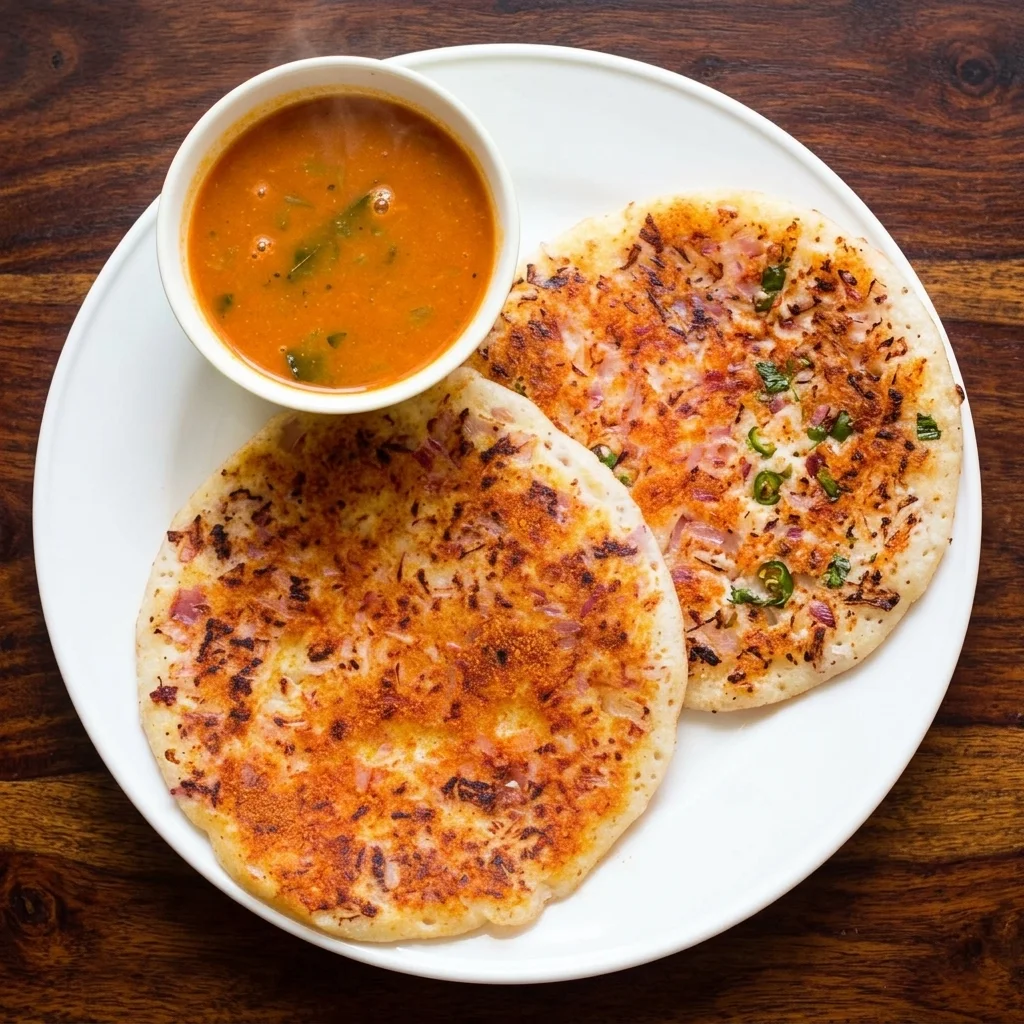 Uthappam at Swad Restaurant Lethbridge - soft South Indian pancake topped with fresh vegetables