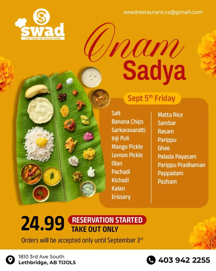 Celebrate Onam with a Traditional Sadya in Lethbridge