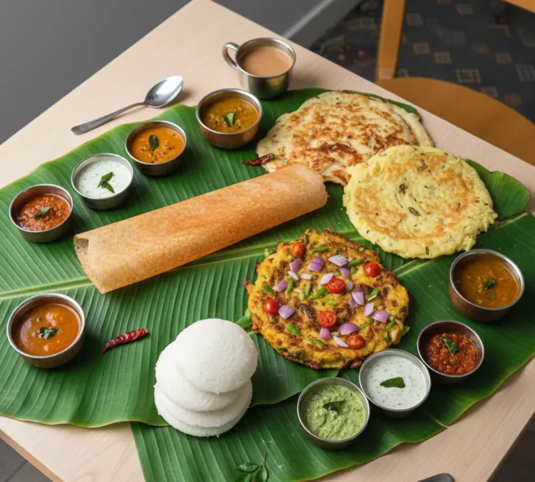 Healthy South Indian fast food dishes like dosa, idli, and uttapam served at the best South Indian restaurant in Lethbridge, Canada